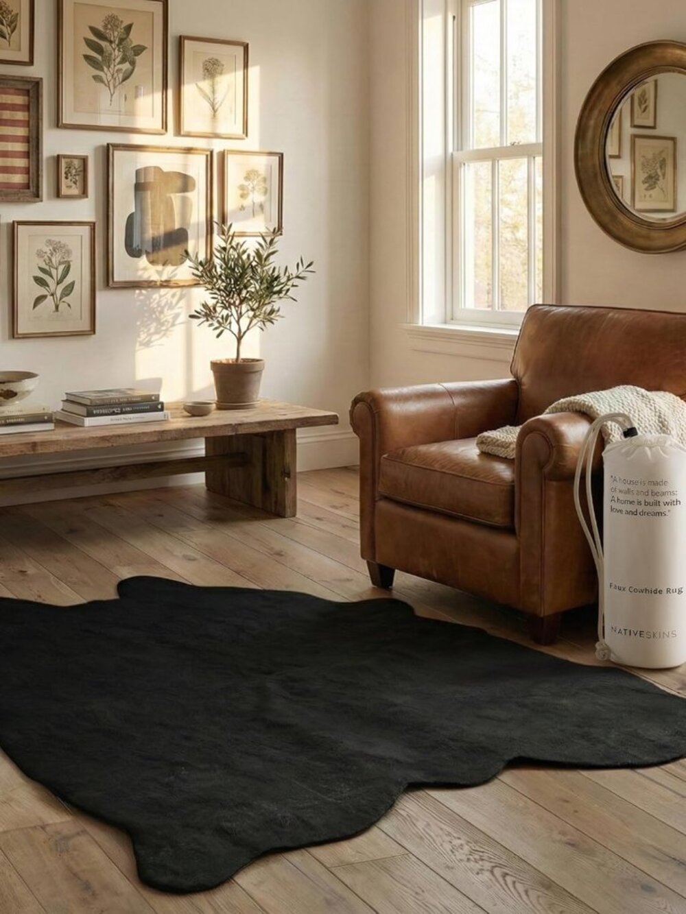 Faux Cowhide Black Rug  3.1ft x 4.1ft